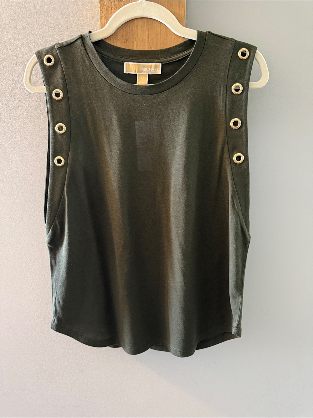 MICHAEL KORS “-Ivy” Sleeveless Tank with Gold Grommet Trim, S, NWTs